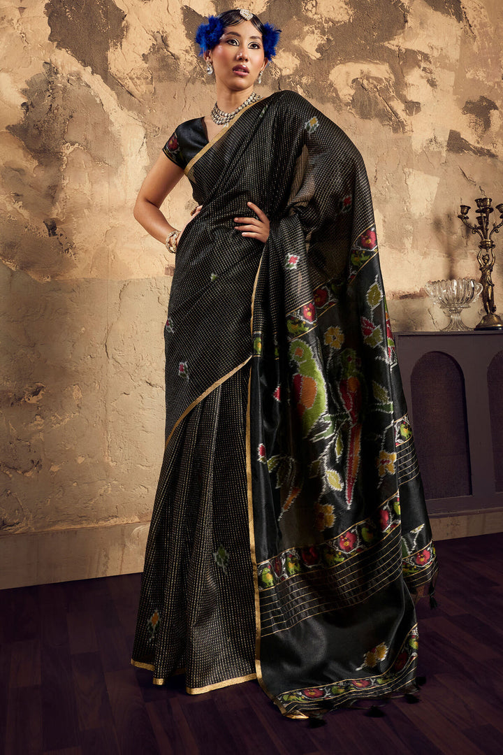 Asphalt Black Banarasi Handloom silk saree