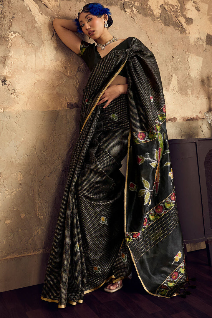 Asphalt Black Banarasi Handloom silk saree