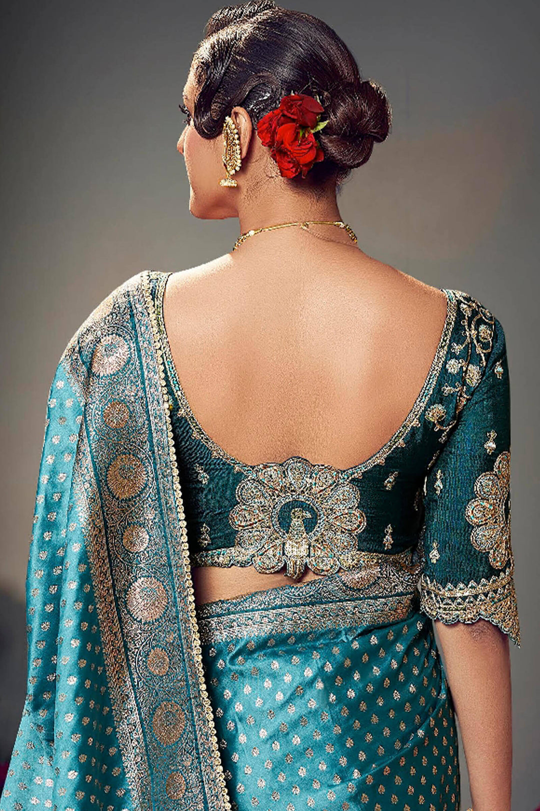 Astronaut Blue Banarasi Satin Silk Saree With Fancy Lace Border and Embroidery Blouse