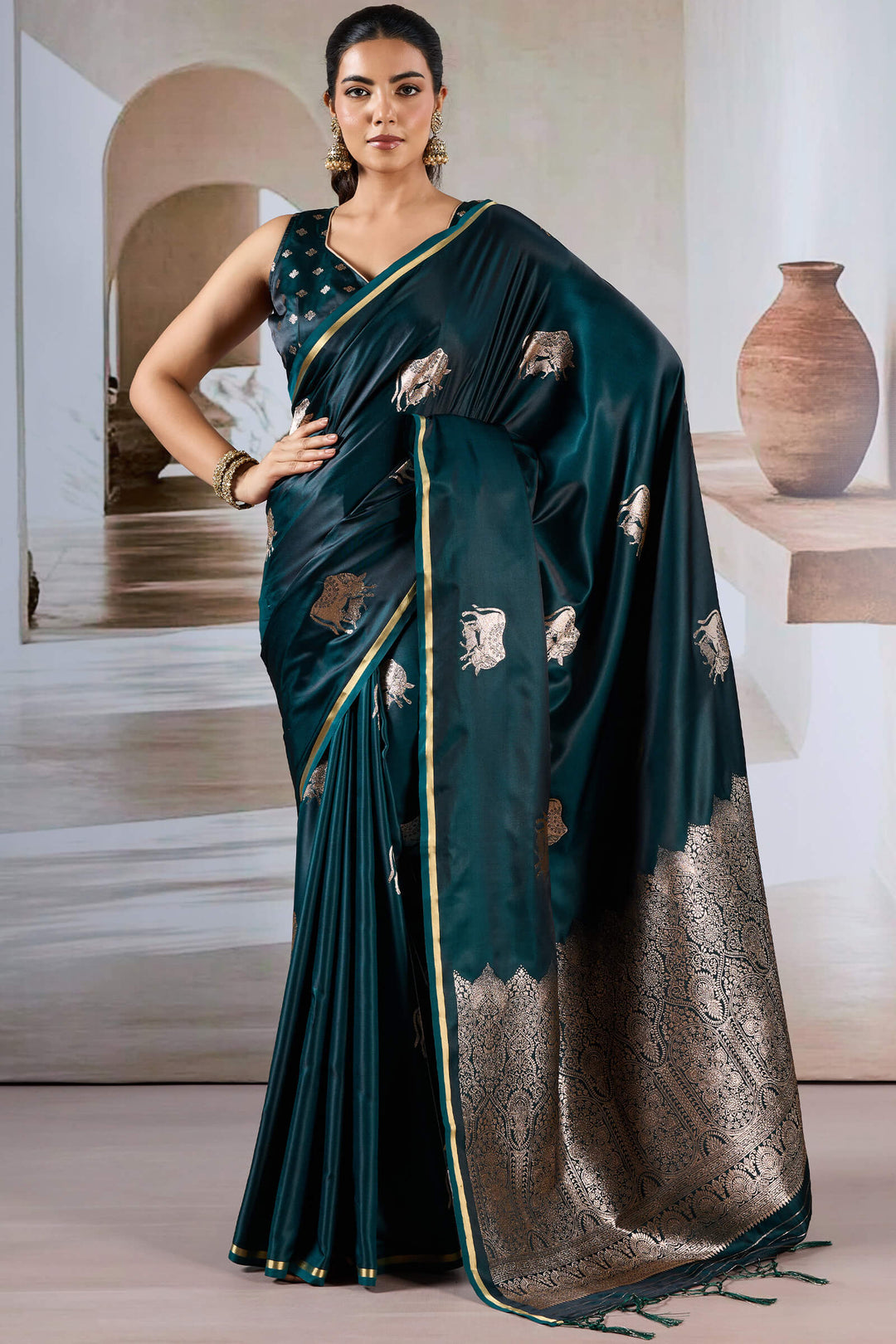 Astronaut Blue Banarasi Satin Silk Saree