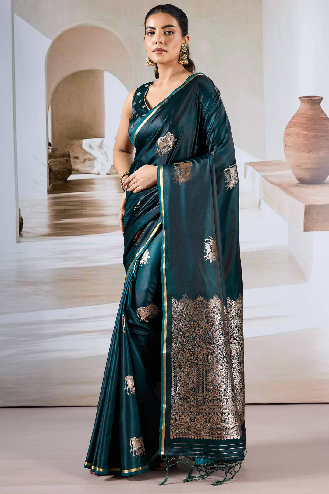 Astronaut Blue Banarasi Satin Silk Saree