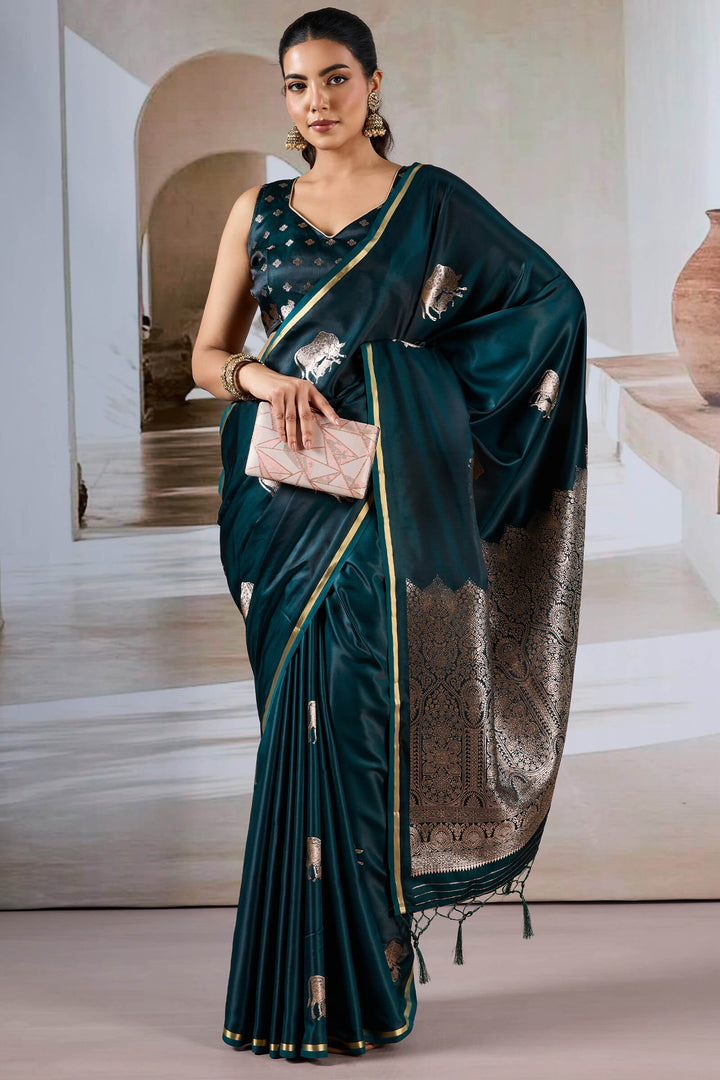 Astronaut Blue Banarasi Satin Silk Saree