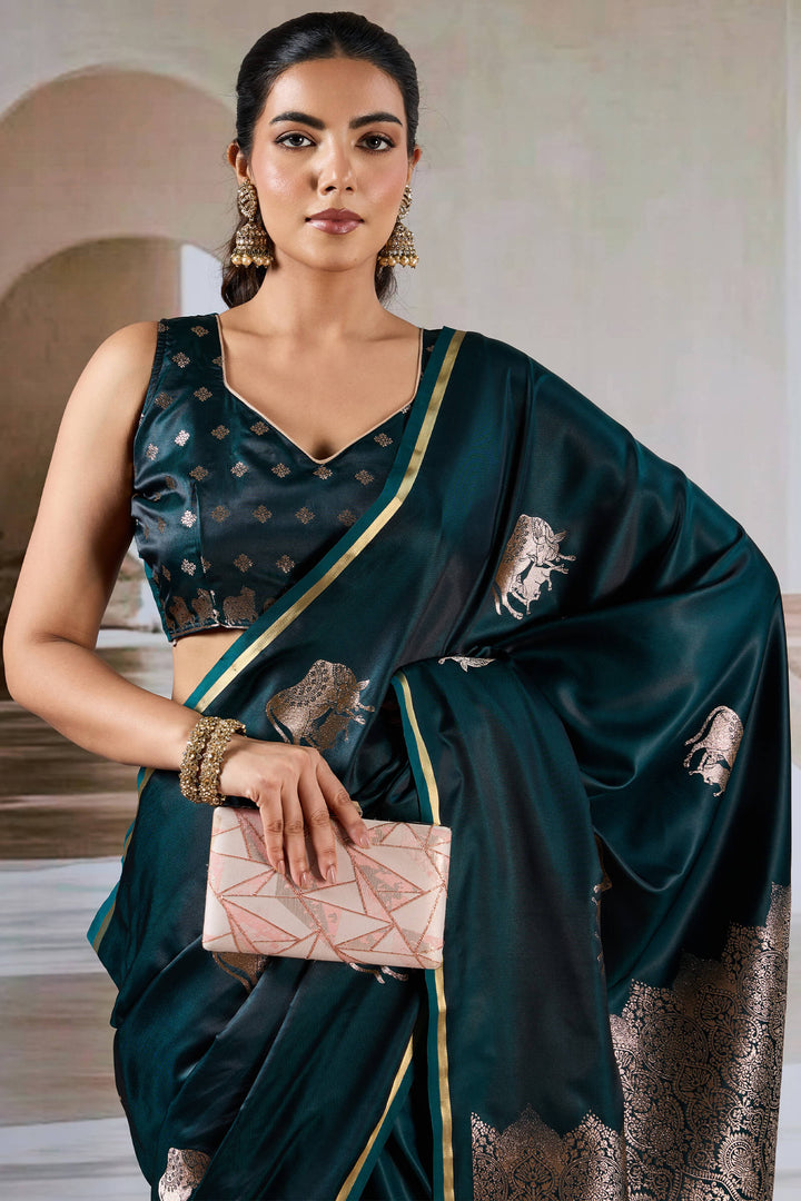 Astronaut Blue Banarasi Satin Silk Saree