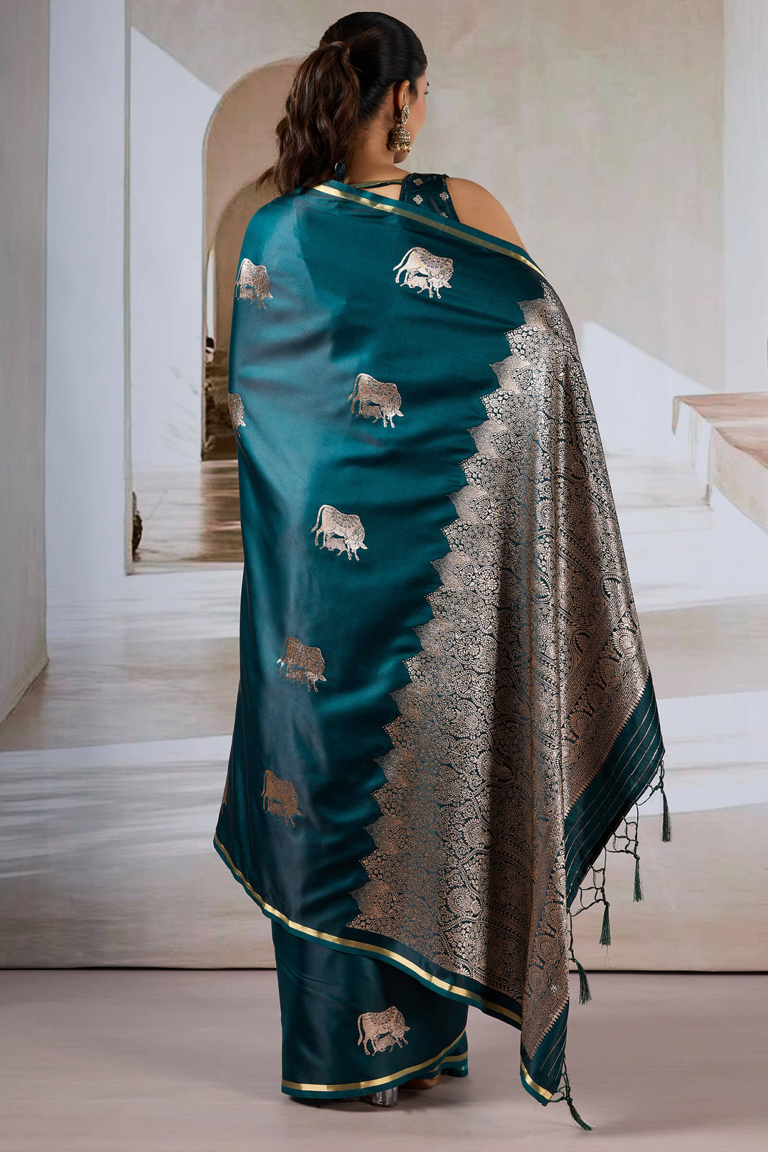 Astronaut Blue Banarasi Satin Silk Saree