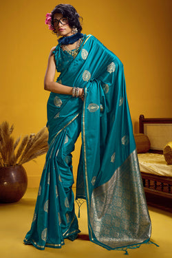 Astronaut Blue Zari Woven Banarasi Satin silk saree