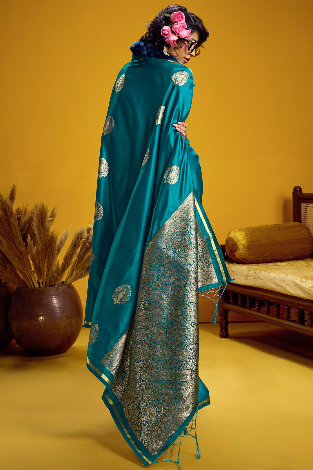 Astronaut Blue Zari Woven Banarasi Satin silk saree
