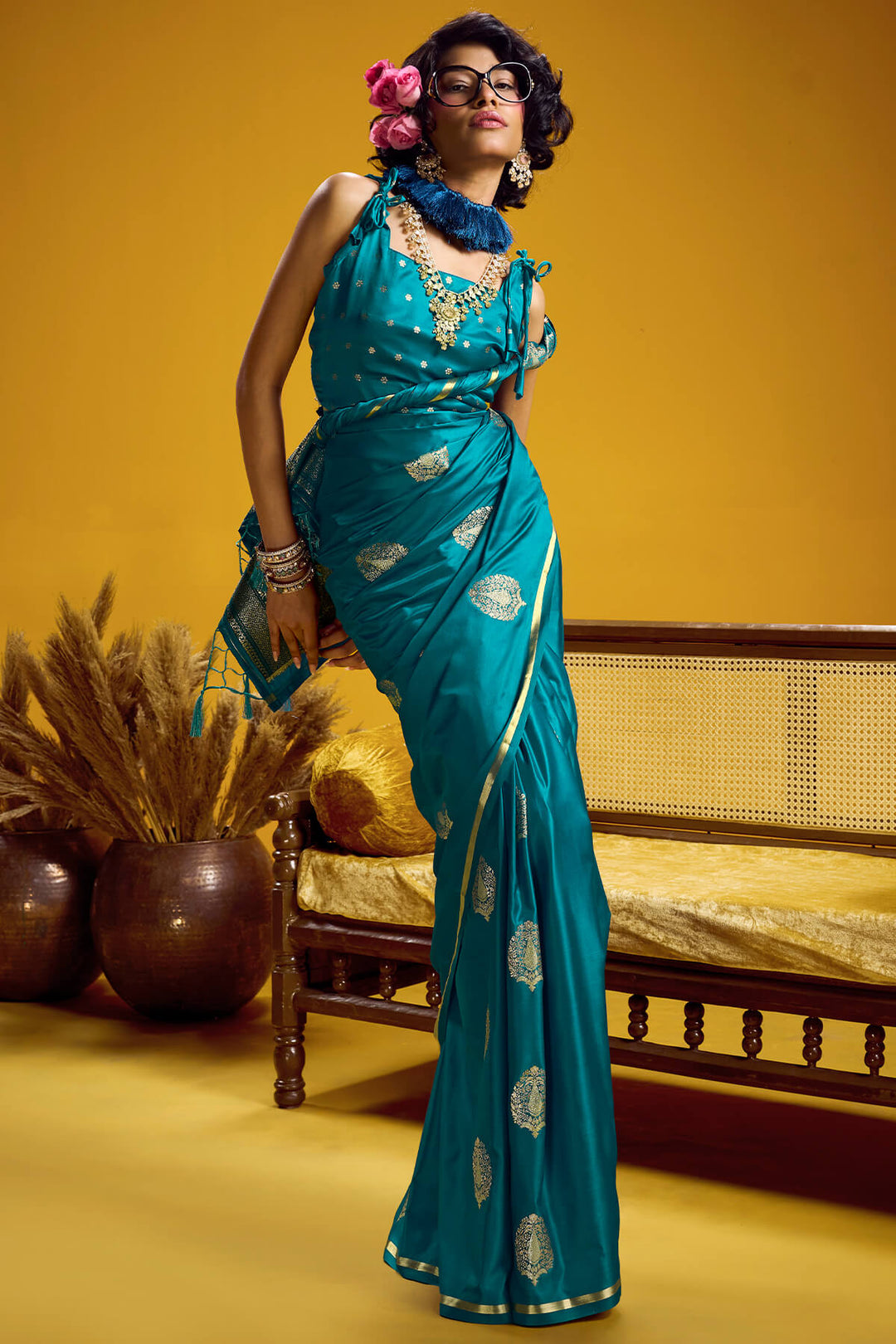 Astronaut Blue Zari Woven Banarasi Satin silk saree