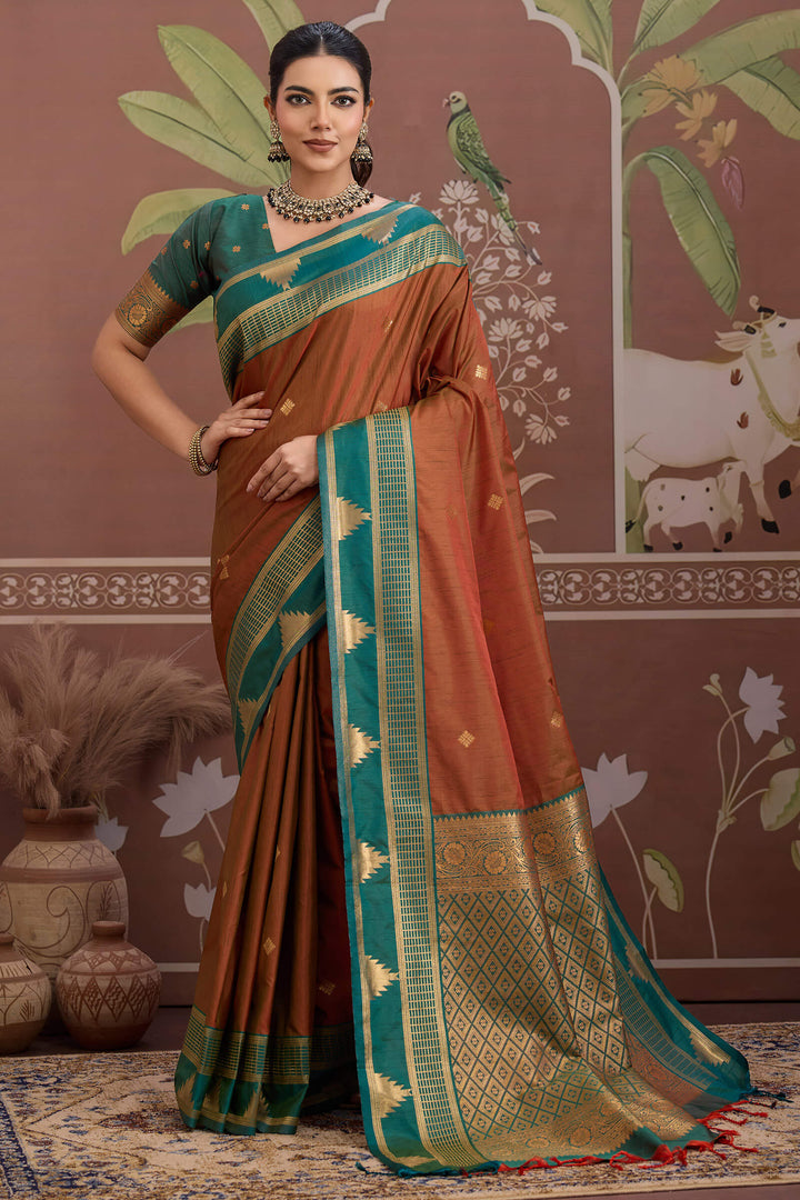 Autumn Brown Banarasi Tussar Silk Saree