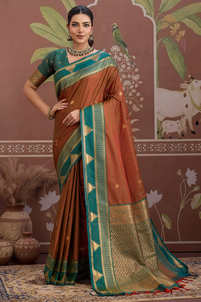 Autumn Brown Banarasi Tussar Silk Saree