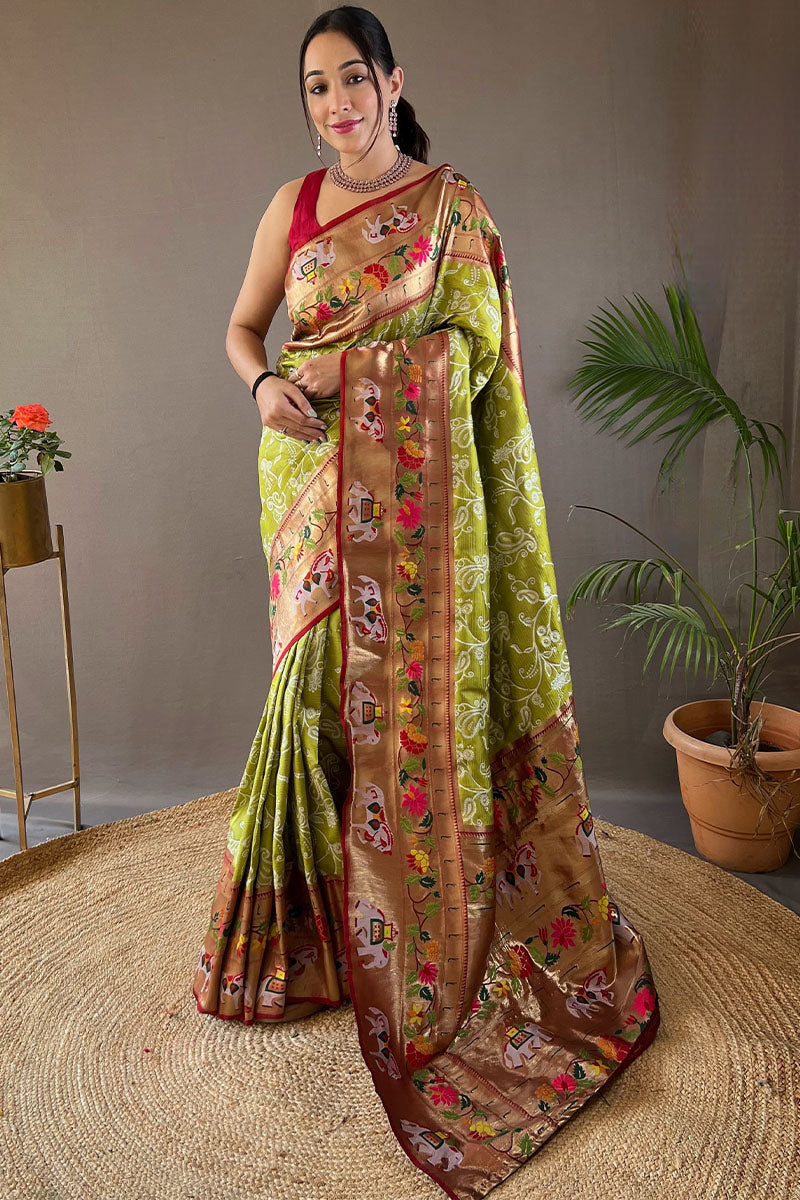 Avocado Green Paithani Silk Saree