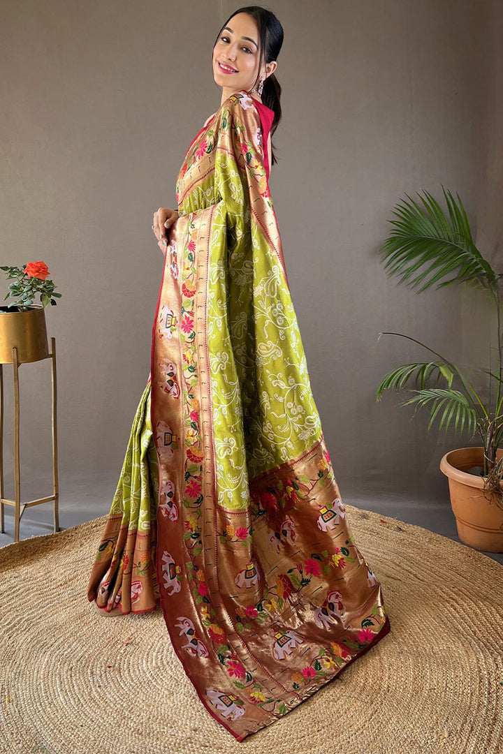 Avocado Green Paithani Silk Saree