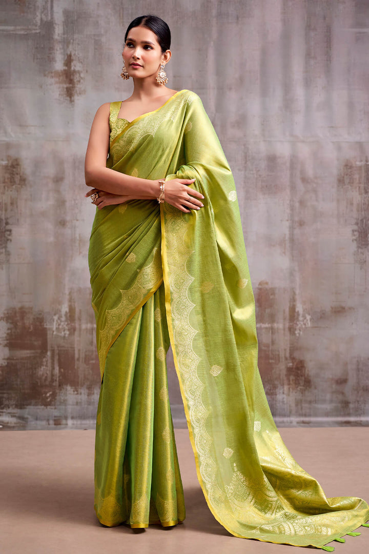 Avocado Green Zari Woven Banarasi Tissue Silk Saree