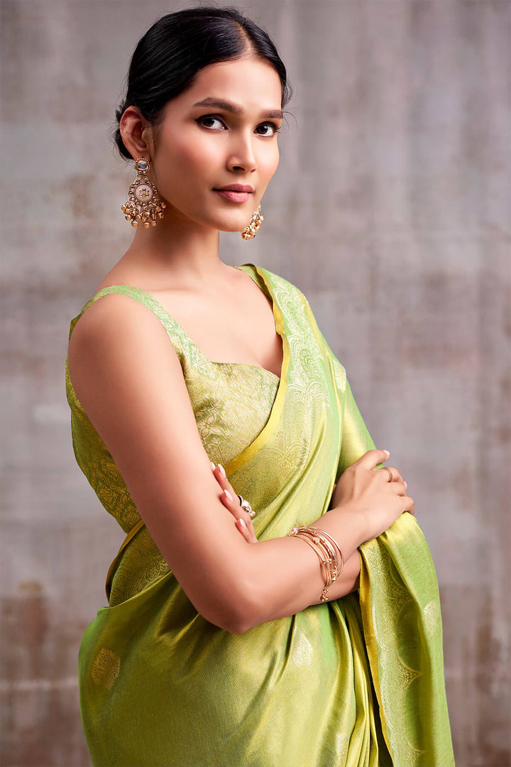 Avocado Green Zari Woven Banarasi Tissue Silk Saree