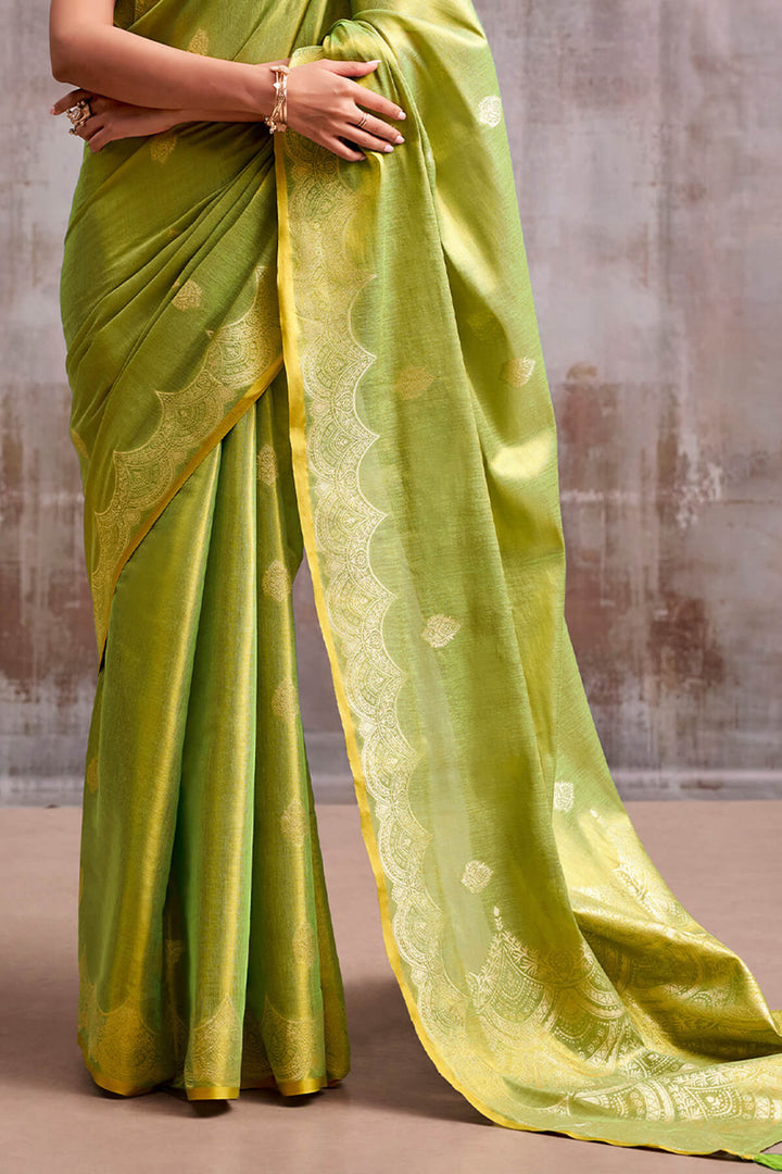 Avocado Green Zari Woven Banarasi Tissue Silk Saree