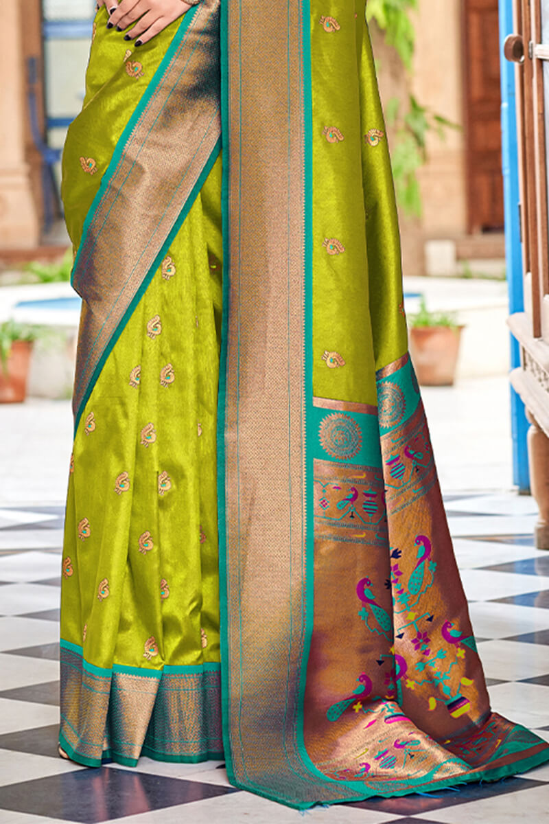 Avocado Green Zari Woven Paithani Silk Saree