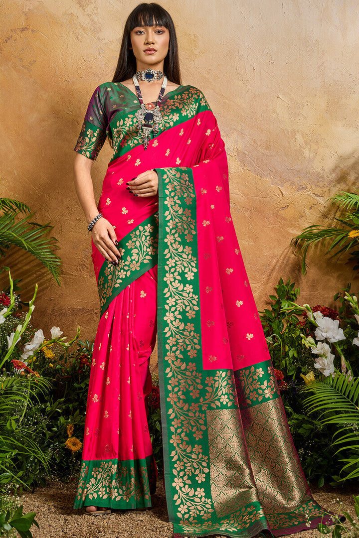 Awesome Pink Banarasi Silk Saree