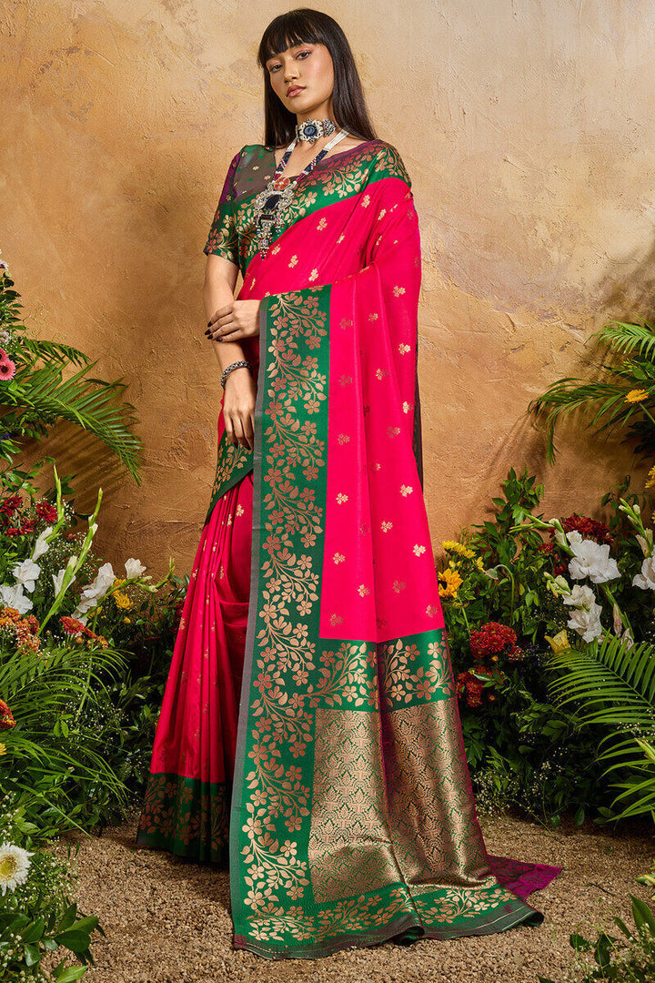 Awesome Pink Banarasi Silk Saree