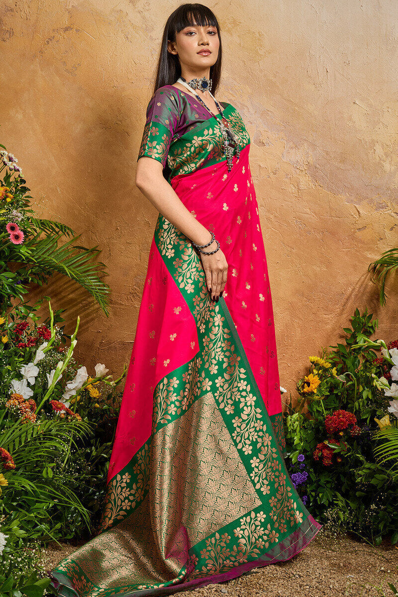 Awesome Pink Banarasi Silk Saree