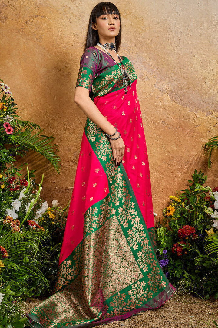 Awesome Pink Banarasi Silk Saree