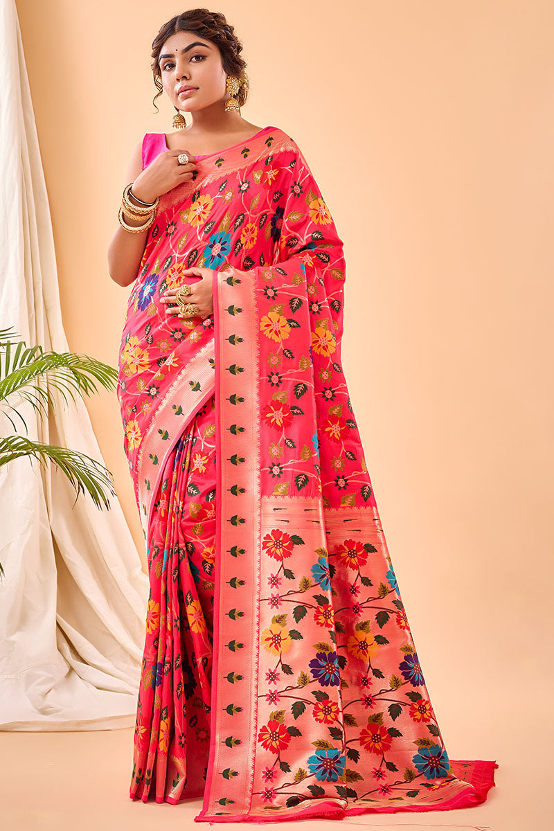 Awesome Pink Paithani Silk Saree