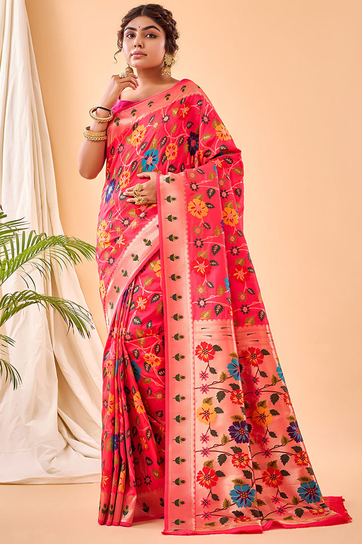 Awesome Pink Paithani Silk Saree