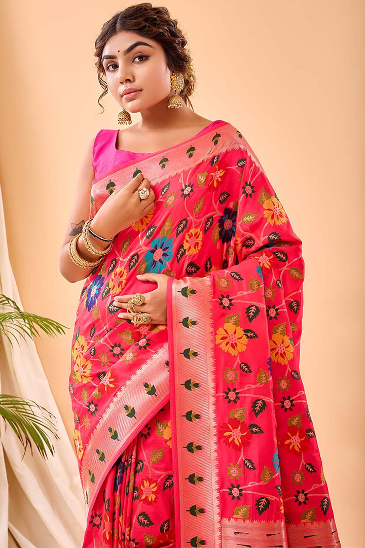 Awesome Pink Paithani Silk Saree