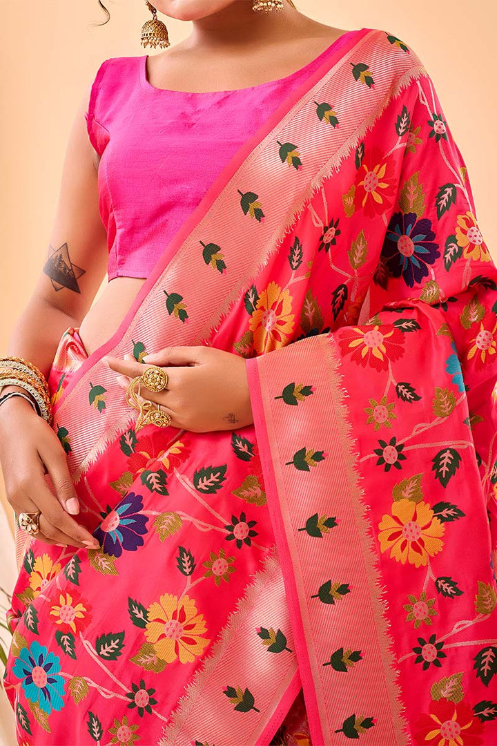 Awesome Pink Paithani Silk Saree