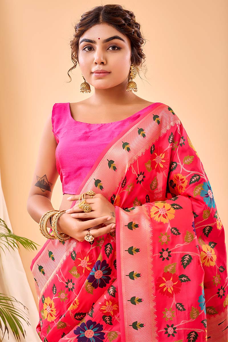 Awesome Pink Paithani Silk Saree