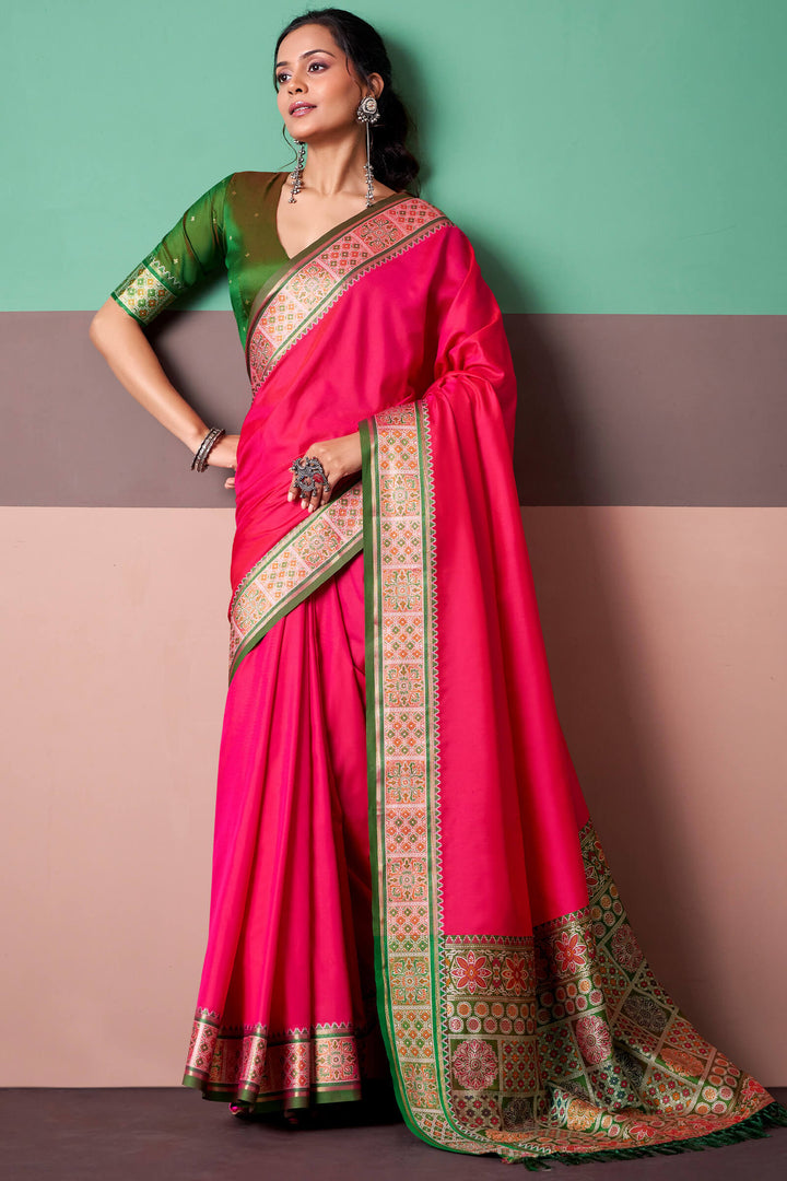 Awesome Pink Soft Patola Silk Saree