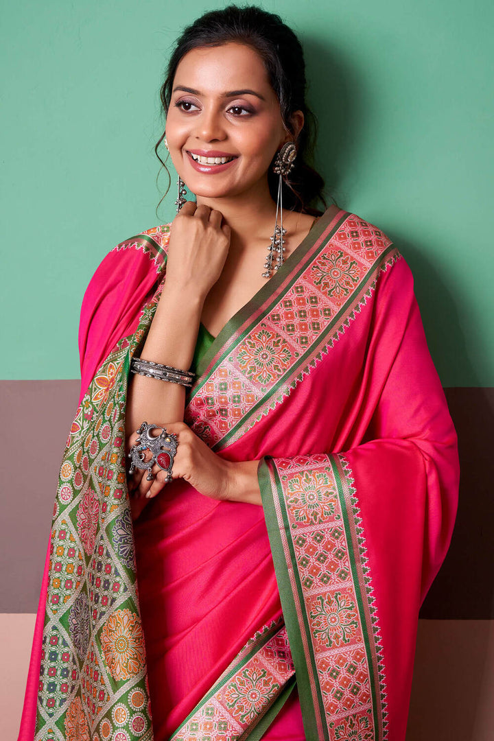 Awesome Pink Soft Patola Silk Saree