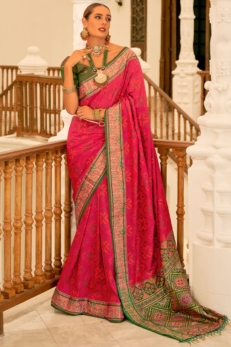 Awesome Pink Woven Patola Silk Saree