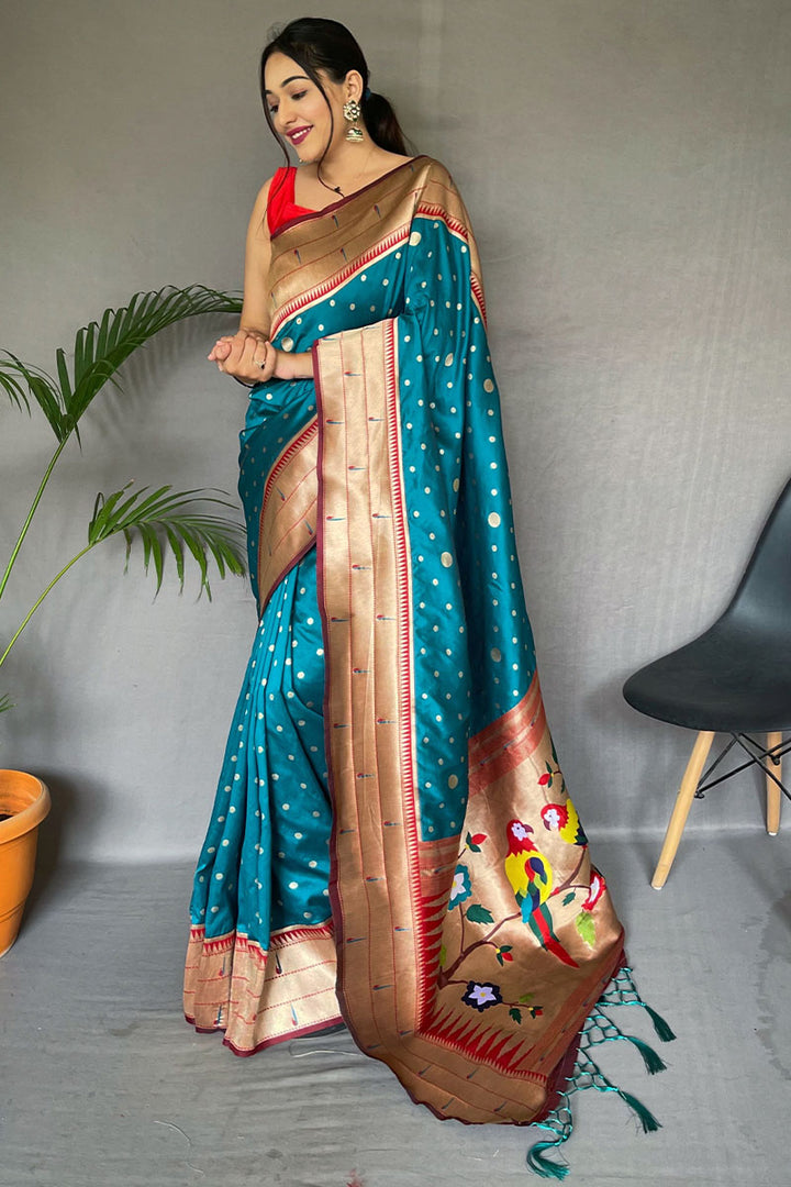 Azure Blue Paithani Silk Saree