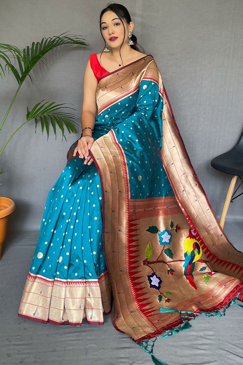 Azure Blue Paithani Silk Saree