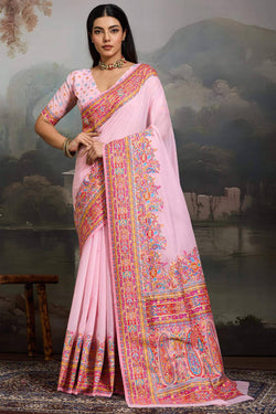 Baby Pink Kashmiri Modal Pashmina Silk Saree