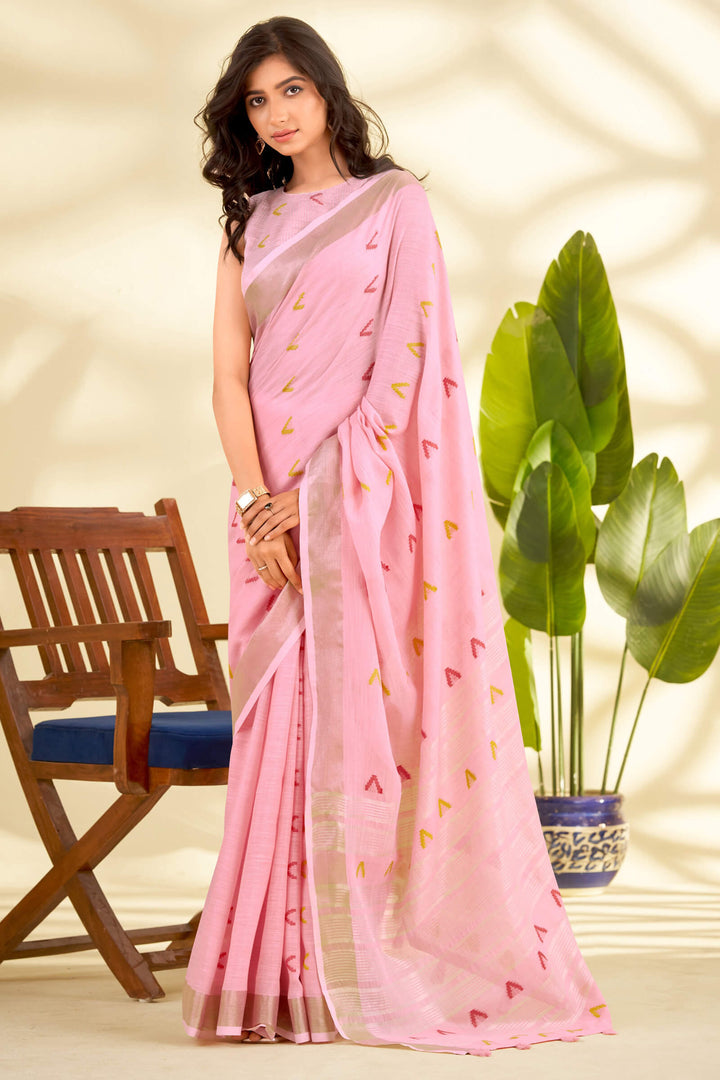 Baby Pink Linen Silk Saree