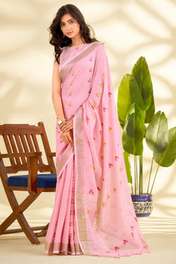 Baby Pink Linen Silk Saree