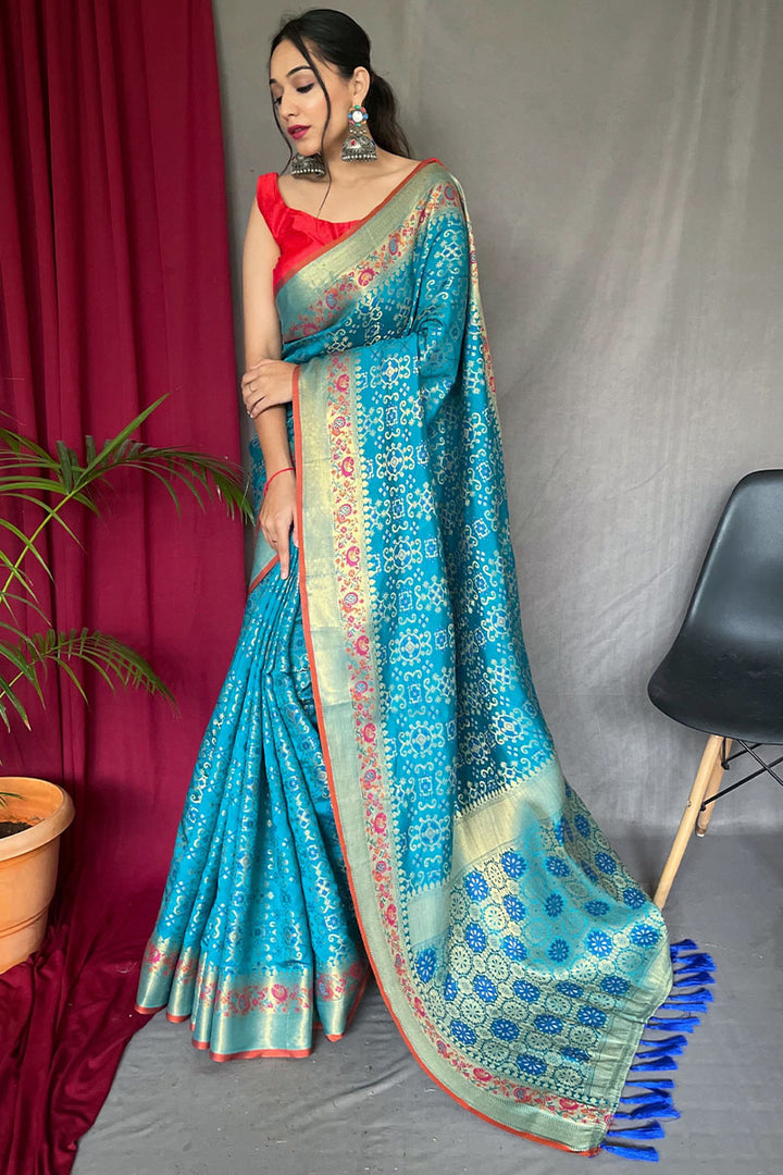 Ball Blue Patola Silk Saree