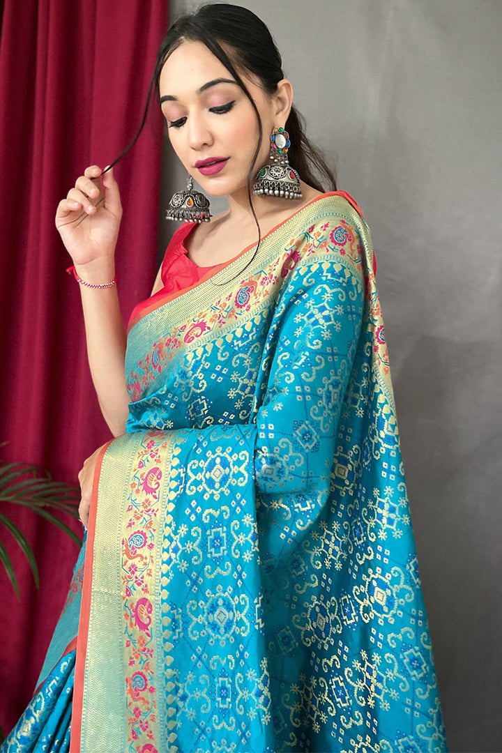 Ball Blue Patola Silk Saree