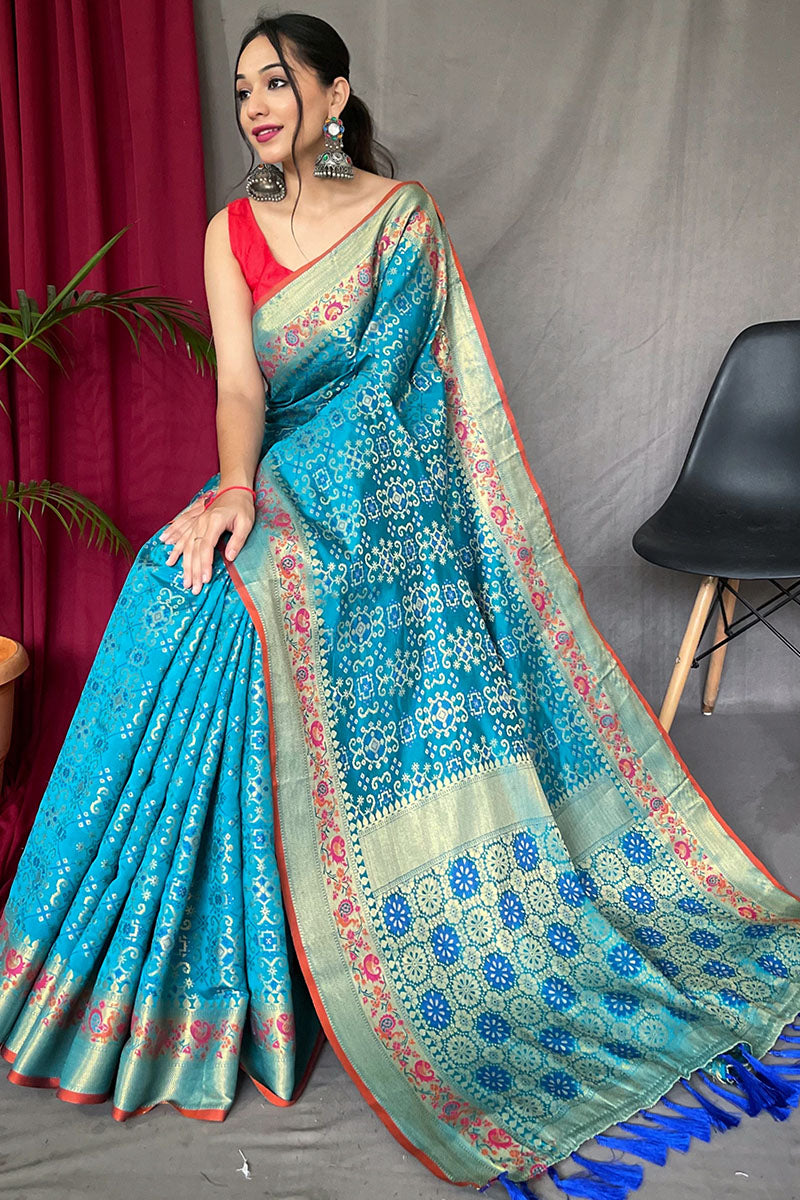 Ball Blue Patola Silk Saree