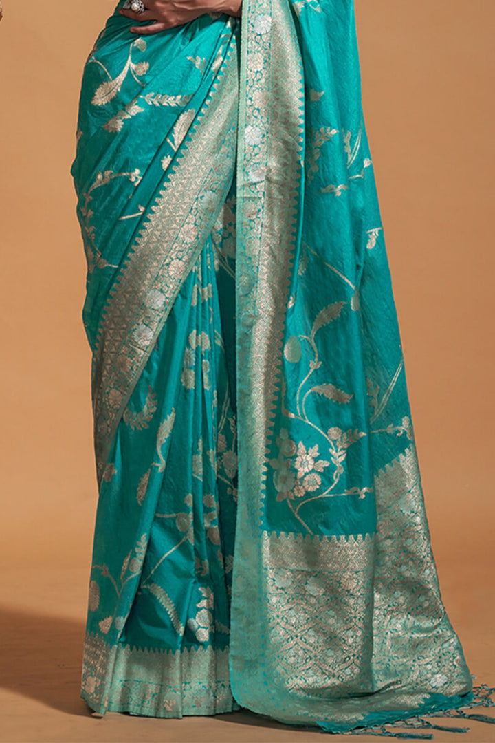 Ball Blue Woven Georgette Banarasi Silk Saree