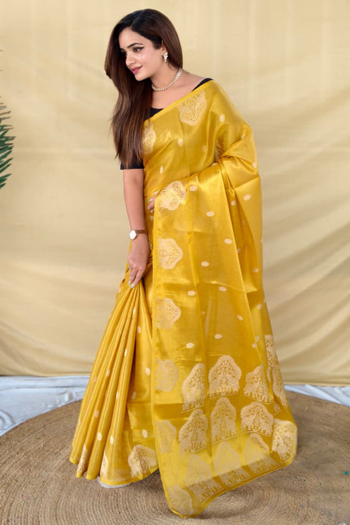 Banana Yellow Banarasi Tissue Silk Saree