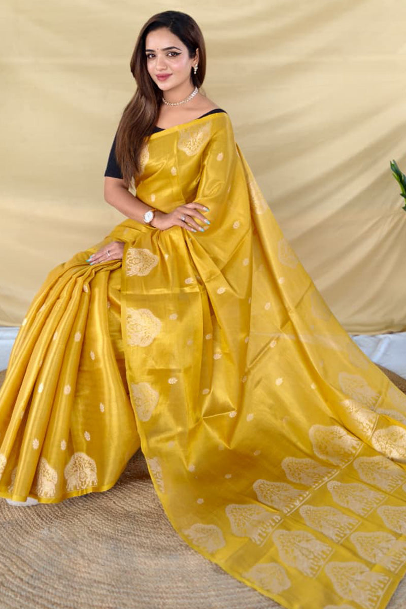Banana Yellow Banarasi Tissue Silk Saree