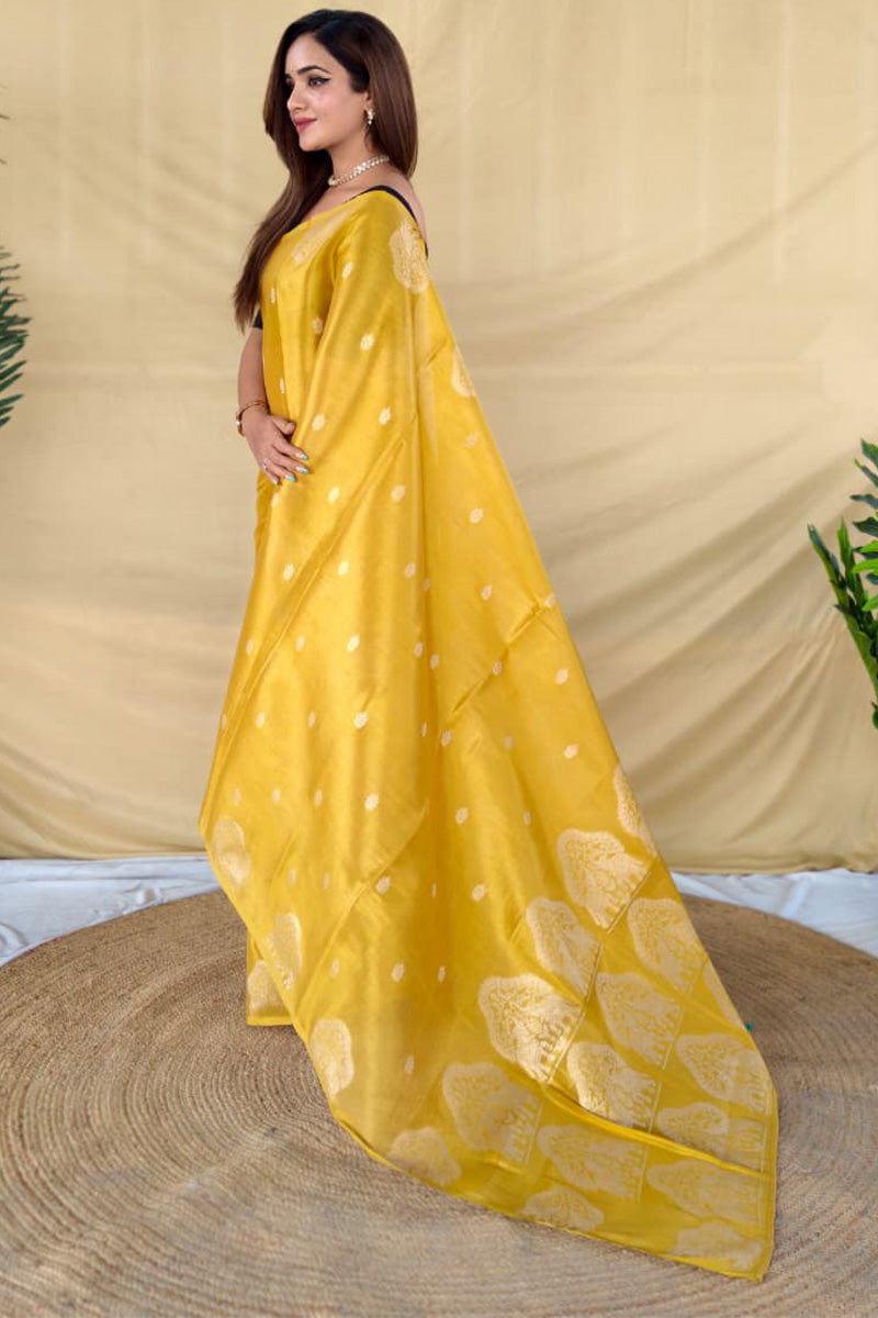 Banana Yellow Banarasi Tissue Silk Saree