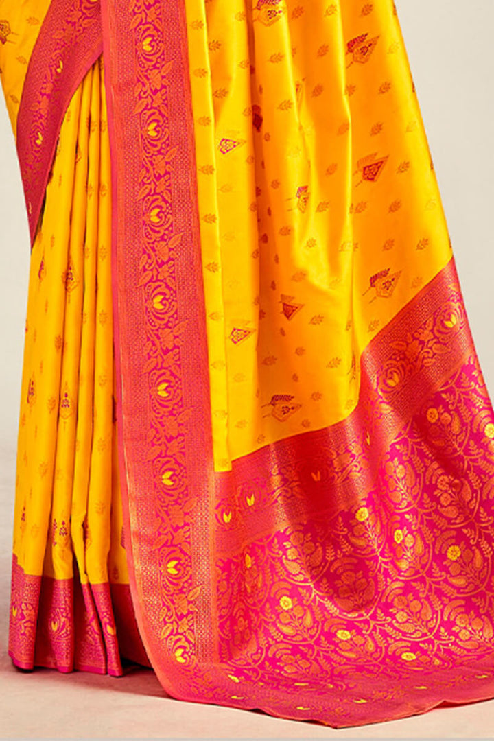 Banana Yellow Soft Banarasi Silk Saree