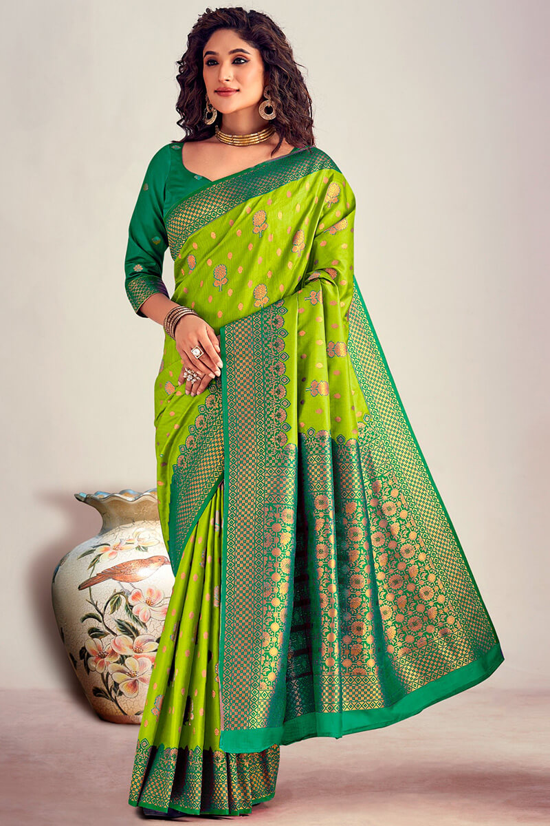 Barf Green Soft Banarasi Silk Saree