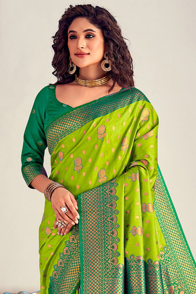 Barf Green Soft Banarasi Silk Saree