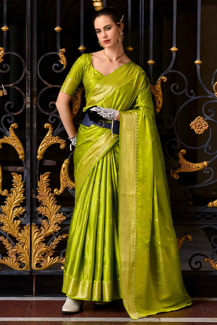 Barf Green Zari Woven Banarasi Satin Silk Saree