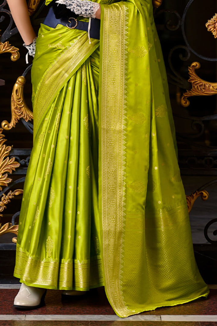 Barf Green Zari Woven Banarasi Satin Silk Saree