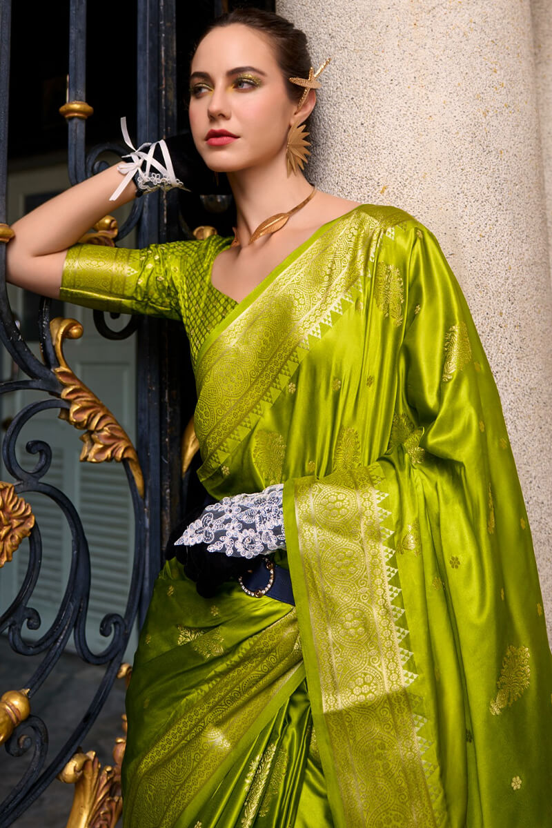 Barf Green Zari Woven Banarasi Satin Silk Saree