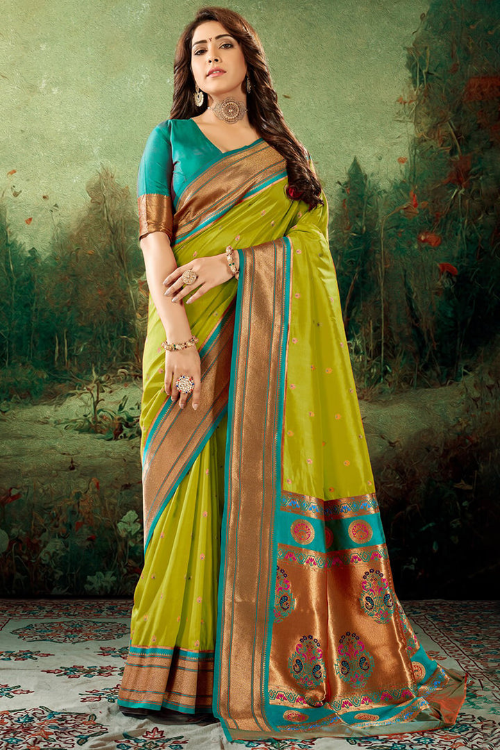 Barf Green Zari Woven Paithani Silk Saree